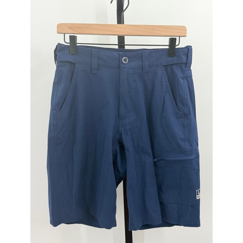 Huk Next Level Cargo Shorts Fishing Quick Dry Stretch Navy Zip Pocket Classic SM